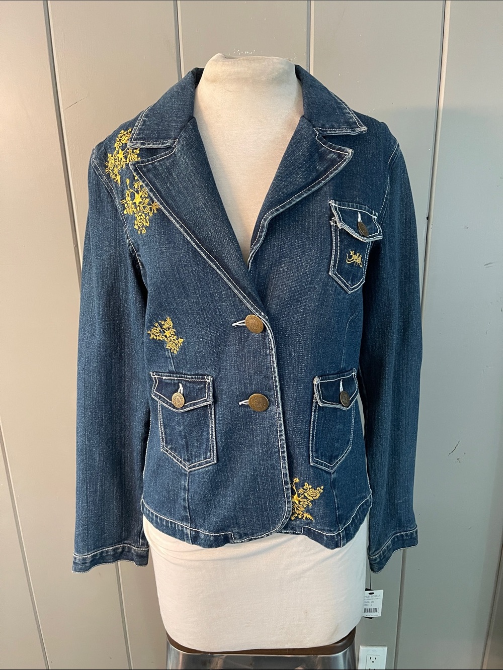 NWT Jean Jacket No Fear So Cal Grace Denim Vintage Retro Embroidered Skull
